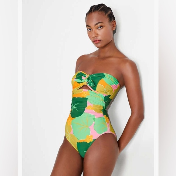 Kate Spade Cucumber Floral Tie Bandeau Bathing Swim Suit size XS NEW - Picture 1 of 9